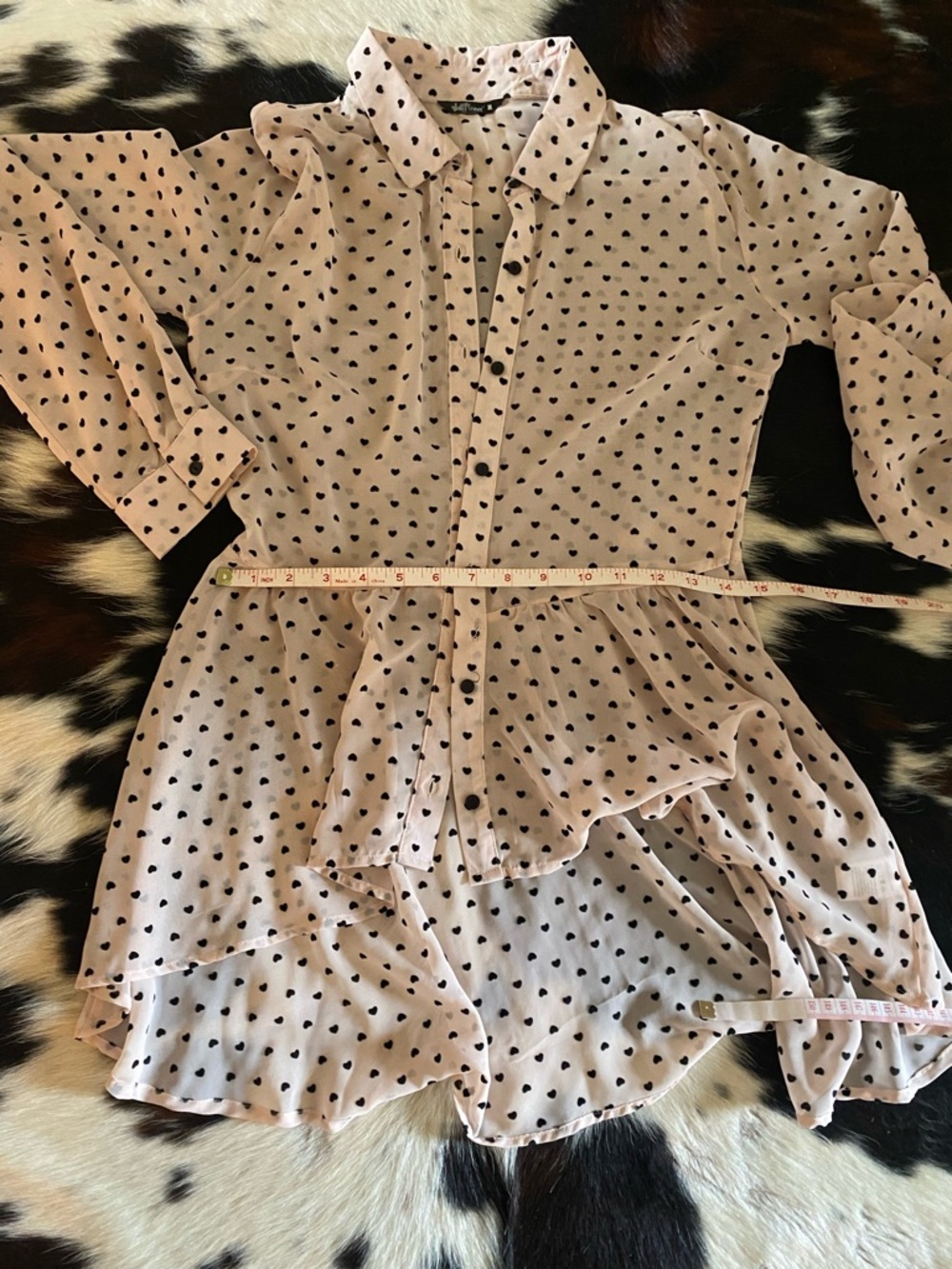 🌟 Just In ! Wallflower Light Pink Button-Down Peplum Top with Heart Print sheer - Picture 6 of 7